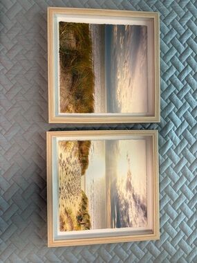 Coastal Beach Dune Photo Wall Art Pair - Light Wood Frames, Neutral Tones